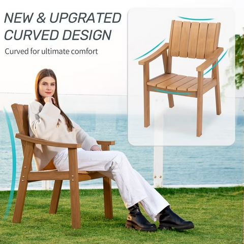 wingyz Outdoor Patio Dining Chairs Set of 4 Armchair for Lawn Garden Backyard, Wood Color111222