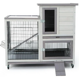 2 Storey Rabbit Hutch Indoor Rabbit Cage Outdoor Bunny Hutch Mobile Guinea Pig Cage, Off-White
