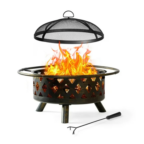 Aoxun Fire Pit for Outside 30 inch Outdoor Wood Burning Firepit Large Steel Firepit Bowl for Backyard Bonfire Patio