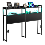 Behost Queen Size Panel Headboard with Outlet and LED Light, Queen Headboard with Two Tiers of Storage, Black