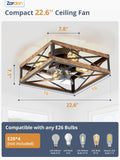 Zardon 16" Low Profile Caged Ceiling Fan with Light & Remote Control, Modern Brown Wood Finish, 6-Speed Quiet DC Motor for Indoor Spaces