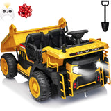 24V Ride on Toys 2 Seater Ride on Dump Truck w/ Remote Control, 2x200W Ride on Truck Car w/ Dump Bed, 3 Speeds, Shovel, Bluetooth/Music, Big Kids, Yellow
