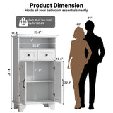 Bathroom Storage Cabinet with Doors and Drawers,Farmhouse White Bathroom Floor Cabinet freestanding with Adjustable Shelf,41.3"H Bathroom Organizer