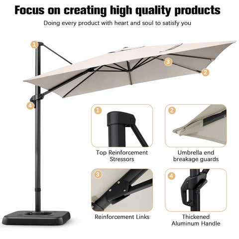 SANOPY 10x10 Patio Umbrella with Base, 360 Degree Rotation Outdoor Steel Market Patio Umbrella, Outdoor Cantilever Patio Umbrella with Crank, Tilt Button, Beige