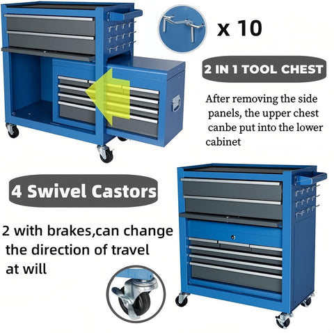 AIRAJ  Rolling Tool Chest 8 Drawers Tool Cabinet with Wheels Sliding Drawers Detachable Toolbox Storage Box Organizer