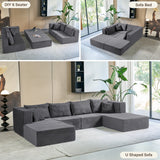 YINIX Corduroy Sectional Sofa,  U-Shaped Couch for Living Room, Apartment, Office,Grey