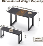 63” Kitchen Table Sets for 4 with 2 Benches,  Noelse Extendable Dining Table Set for 4 with Chairs Dining Room Table and Chairs for Kitchen Apartment Outdoor and Home Office, Black