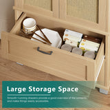 Walsunny 64" kitchen Pantry Cabinet with Rattan Doors and 2 Drawers, Freestanding Tall Storage Cabinet with Wine Rack Rattan Pantry Natural