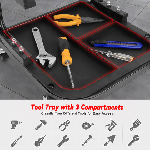 Rolling Creeper Garage/Shop Seat, Soft Padded Mechanic Stool with Segmented Tool Tray Storage, Heavy-Duty Garage Roller Seat with 4 Universal Casters, 330 LBS Capacity
