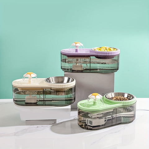2 In 1 Cat Water Fountain With Automatic Cat Feeder ,3L Dog Water Bowl Dispenser Pet Food Feeder