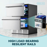 Simzlife 24 Inch Under Counter Refrigerator, Outdoor Refrigerator with Double Drawer for Patio & Kitchen, Weatherproof Outdoor Fridge in Stainless Steel, Beverage Cooler for Home & Commercial Use