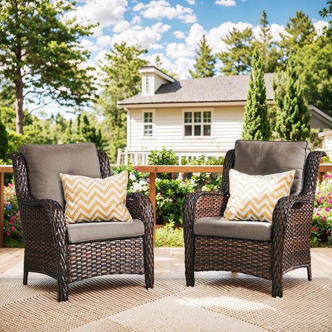 Bellefurn Patio Wicker Chairs Set of 2,High Back Outdoor Rattan Patio Chairs Outdoor Conversation Set for Garden Backyard Proch Deck