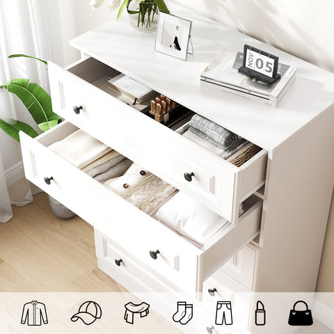 SEEDAY Dressers for Bedroom,5 Drawer Dresser,White Dresser with Large Storage Space for Living Room,Chest of Drawers for Bedroom