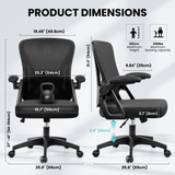 CoolHut Office Chair, Ergonomic Home Computer Desk Chairs, Comfy Breathable Mesh Chair with Adjustable Lumbar Support Flip-up Armrests, Black, 300lbs