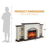 72-Inch Electric Fireplace TV Stand with Antique White Mantel, Vintage Entertainment Center for TVs up to 80", Homestyle Living Room Console