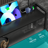 Behost Queen Size Panel Headboard with Outlet and LED Light, Queen Headboard with Two Tiers of Storage, Black