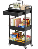 3-Tier Rolling Utility Cart with Drawer & Wheels, Multifunctional Storage Organizer Cart for Kitchen,Bathroom,Living Room,Office, Black