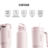 Carote 3-Pack Insulated Stainless Steel Tumbler Set with Lids, Straws & Handles (40oz,32oz,32oz) Double Wall Vacuum, Leakproof,Pink