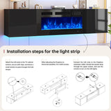 Oneinmil Floating TV Stand with 36" Electric Fireplace, Wall Mounted Fireplace Entertainment Center with Storage for TVs Up to 80", Adjustable Partition, Black/White (All Black)