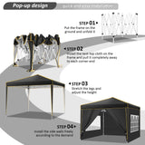 SANOPY 10' x 10' Pop up Canopy Tent, Canopy Shelter with 4 Removable Sidewalls and Sandbags, Outdoor Party Tent with Carry Bag for Backyard, Black-XSX