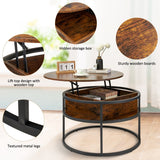 Behost Round Lift Top Coffee Table with Storage, Industrial Wood Coffee Table with Metal Frame for Living Room, Rustic Brown