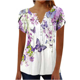 Xdegoge Flash Deals of The Day Summer Tops for Women 2025 Dressy Casual V Neck Short Sleeve Shirts Trendy Button Down T Shirt Tunic Cute Blouses Pullover Floral Print Going Out Tops Flash Deals