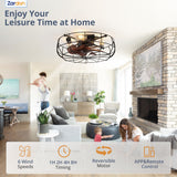 Zardon 20" Black Caged Ceiling Fans, Low Profile with Lights and Remote, Flush Mount Reversible 6 Speeds, Ideal for Indoor