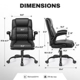 COOLHUT Office Chair, Executive Leather Chair Home Office Desk Chairs, Computer Chair with Adjustable Flip-up Padded Arms, Lumbar Support Swivel Desk Chair with Adjustable Hight and Tilt, Black