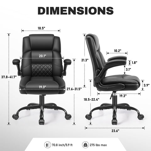 COOLHUT Office Chair, Executive Leather Chair Home Office Desk Chairs, Computer Chair with Adjustable Flip-up Padded Arms, Lumbar Support Swivel Desk Chair with Adjustable Hight and Tilt, Black