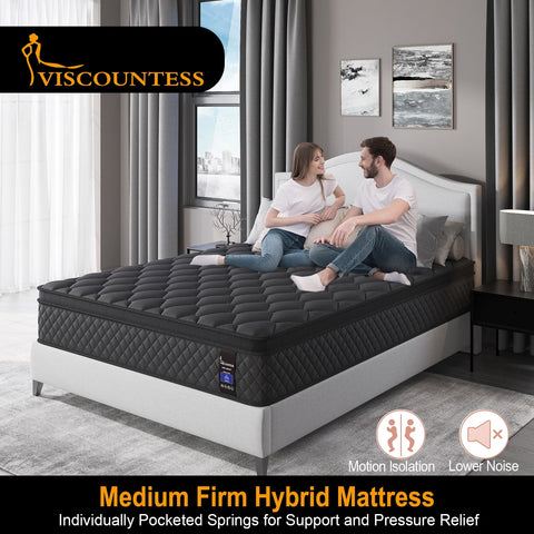 Viscountess Black 14 inch Queen Mattress Gel Memory Foam Hybrid Mattress in a box Queen Medium Euro Top Pocket Innerspring
