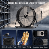 Rocyis 30 Inch Industrial High Velocity Drum Fan - 3 Speed 13000 CFM Air Circulation High Velocity Fan for Factory, Warehouse, and Commercial (Black)