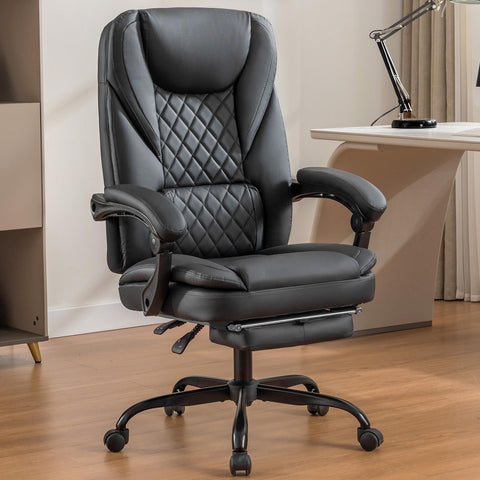 Coolhut Executive Office Chair, Big and Tall Office Chair with Foot Rest Reclining Leather Chair High Back Lumbar Support Ergonomic Office Chair with Padded Armrests