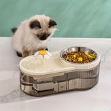 3L Cat Water Fountain with Cat Feeder 2 in 1,Pet Water Bowl Dispenser Dog Food Feeder- Beige