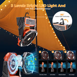 Portable Camping Fan Rechargeable with 4 Lights, 11000mAh Battery Operated Fans with Remote, Outdoor Beach Tent Fan, 4 Speed, Adjustable Brightness for Picnic, Barbecue, Fishing, Home