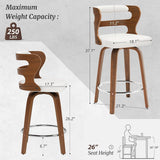 Dycanpo 26" Counter Height Bar Stools Set of 3, Swivel Counter Stools with Back for Kitchen Island, White