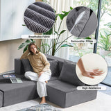 YINIX Corduroy Sectional Sofa,  U-Shaped Couch for Living Room, Apartment, Office,Grey