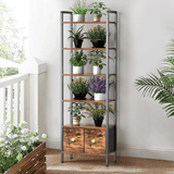 BEHOST Bookshelf with 6 Tiers, Tall Bookcase 70in with 2 Fabric Drawers, Wood Shelves for Home, Office, 1 Pack, Rustic Brown