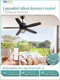 Zardon 52" Black Outdoor Ceiling Fan with Light - Remote Control, 6 Speeds, Waterproof,