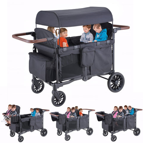 SACVON Toddler Stroller Wagon for 4 Kids with Cooler Bag,Parent Organizer,5-Point Harnesses,Black