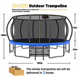 Mersco Safety 16ft Trampoline for 10 Kids Adults Outdoor 1800Lbs Trampoline with Basketball Hoop Enclosure Net Storage Bag Blue