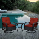 3 Pieces Patio Furniture Set, Outdoor Wicker Patio Chairs with Thick Cushions and Glass Coffee Table, Modern PE Rattan Conversation Set, Patio Bistro Set for Porch, Deck, Yard, and Garden