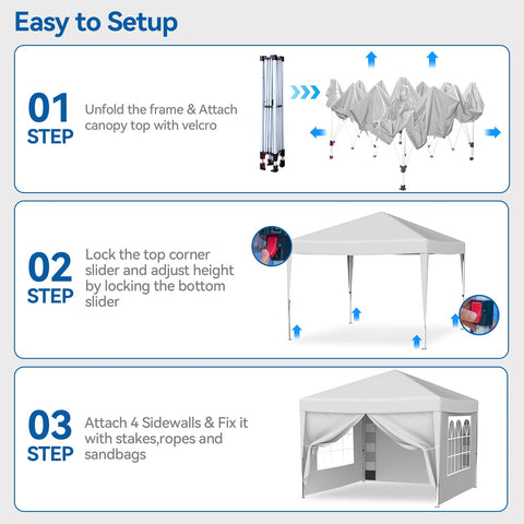 VECUKTY 10 x 10ft Pop up Canopy Tent with Sidewalls, Wheeled Bag, Shelter for Outdoor Shade, White