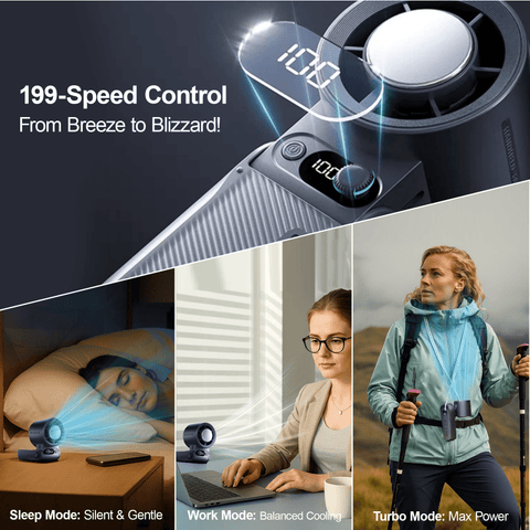 Portable Handheld Turbo Fan with Ice Cooler Technology – 199-Speed High-Speed Cooling Fan Up to 44 Working Hours Type-C Fast Charge Ultra-Quiet & Lightweight, Gray