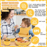 Stainless Steel Baby Feeding Set - Baby Led Weaning Supplies - 6 Pcs Kids Plates and Bowls Set - Includes Adjustable Bib, Forks Spoons, Toddler Cup, Suction Bowls for Baby Toddle (Blue)