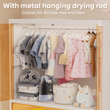 400Qt Super Large Storage Bins with Door and Wheels, Kids Closet Organizer with Hanging Rod, White