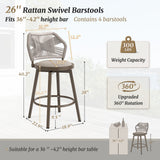 Dycanpo 26' Outdoor Bar Stools,Swivel Counter Height Stools Set of 4 with Woven Backrest&Footrest,Beige
