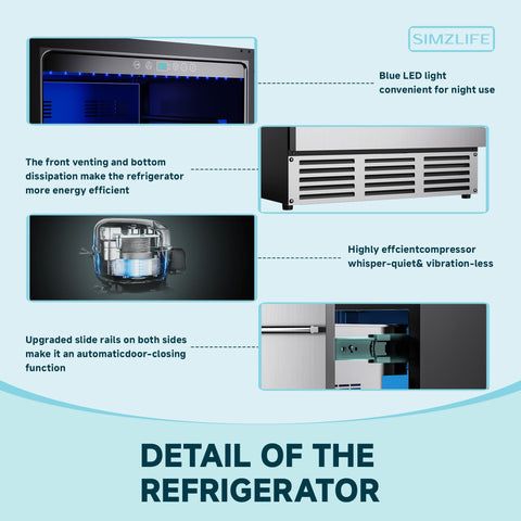 Simzlife 24 Inch Under Counter Refrigerator, Outdoor Refrigerator with Double Drawer for Patio & Kitchen, Weatherproof Outdoor Fridge in Stainless Steel, Beverage Cooler for Home & Commercial Use