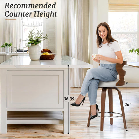 Dycanpo 26" Counter Height Bar Stools Set of 3, Swivel Counter Stools with Back for Kitchen Island, White