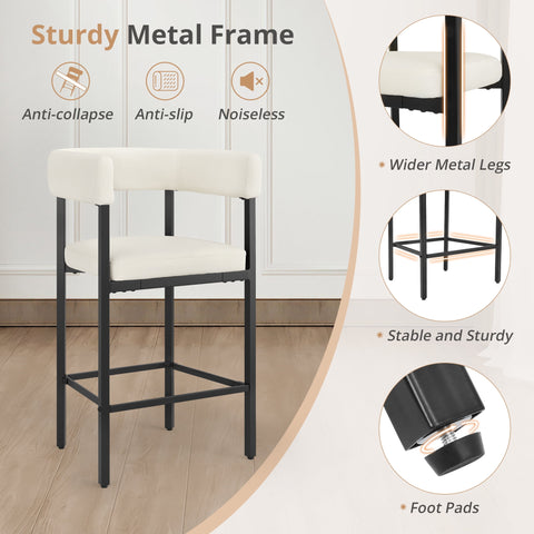 Dycanpo 26'' Barrel Bar Stools Set of 3 with Chenille Fabric Curved Backrest for Home Kitchen, Beige