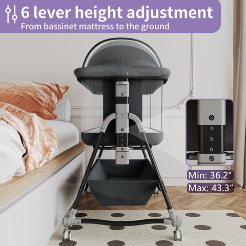 SACVON Baby Bassinet, Bedside Sleeper for Baby, Bedside Bassinet with Storage Basket and Wheels to Reduce Mom's Fatigue, Black